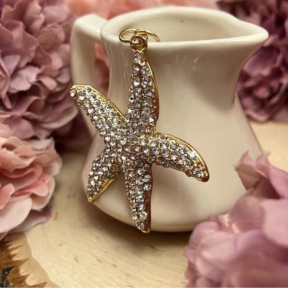Gold and Silver Crystal Starfish Keychain Charm - Picture 5 of 13